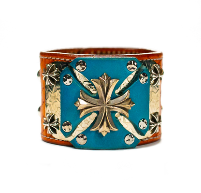 Sir Charles (Sterling Silver) - Turquoise on Brown Leather Bracelet front