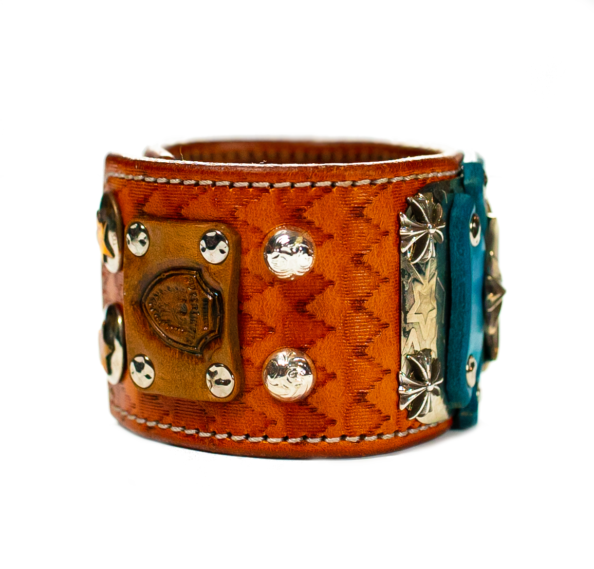 Sir Charles (Sterling Silver) - Turquoise on Brown Leather Bracelet left side