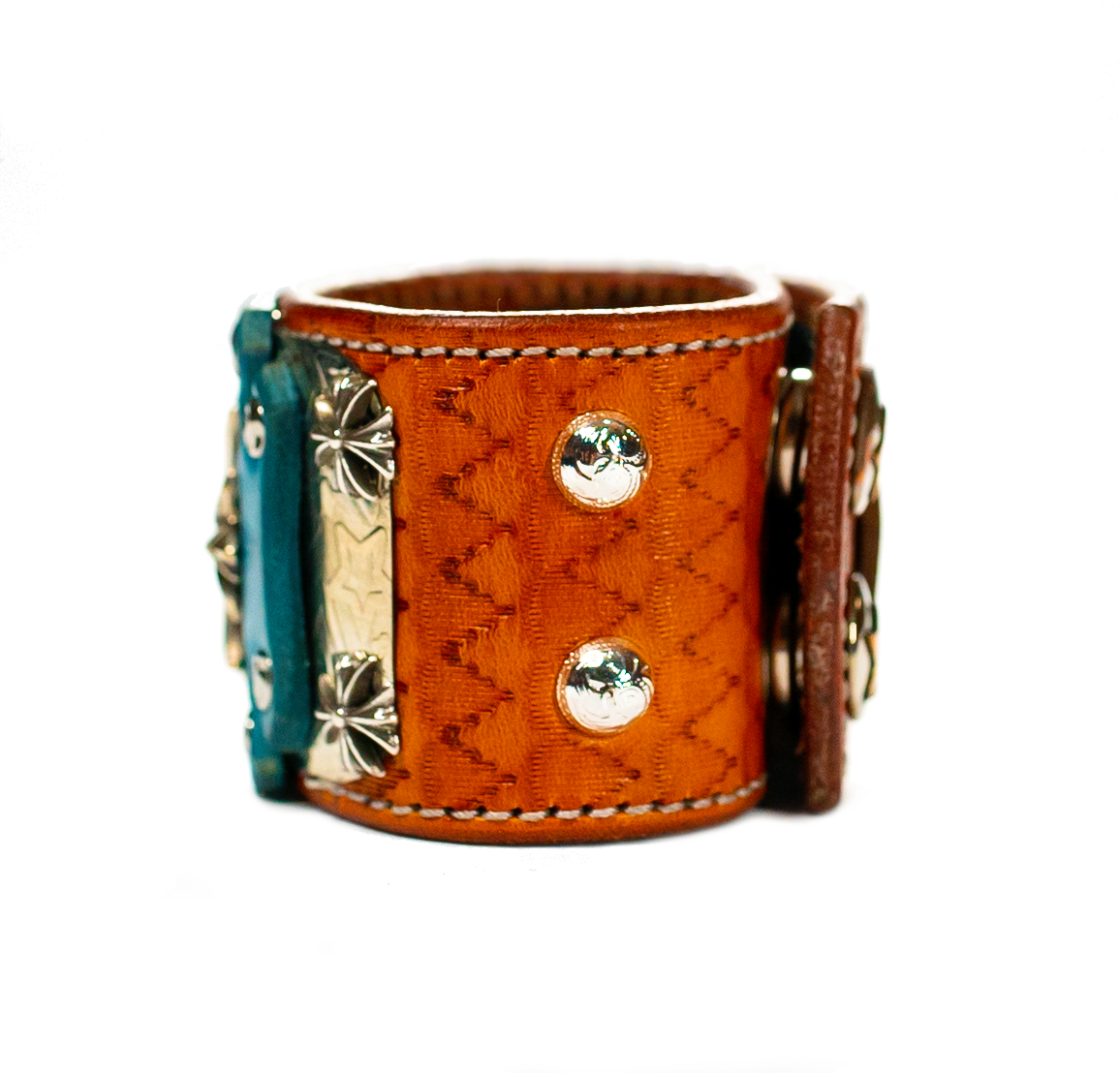 Sir Charles (Sterling Silver) - Turquoise on Brown Leather Bracelet right side