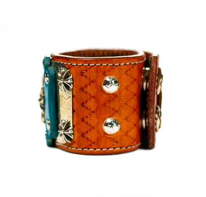 Sir Charles (Sterling Silver) - Turquoise on Brown Leather Bracelet right side