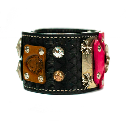 Sir Charles - Pink on Black Leather bracelet label side