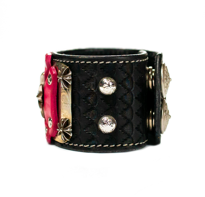 Sir Charles - Pink on Black Leather bracelet right side