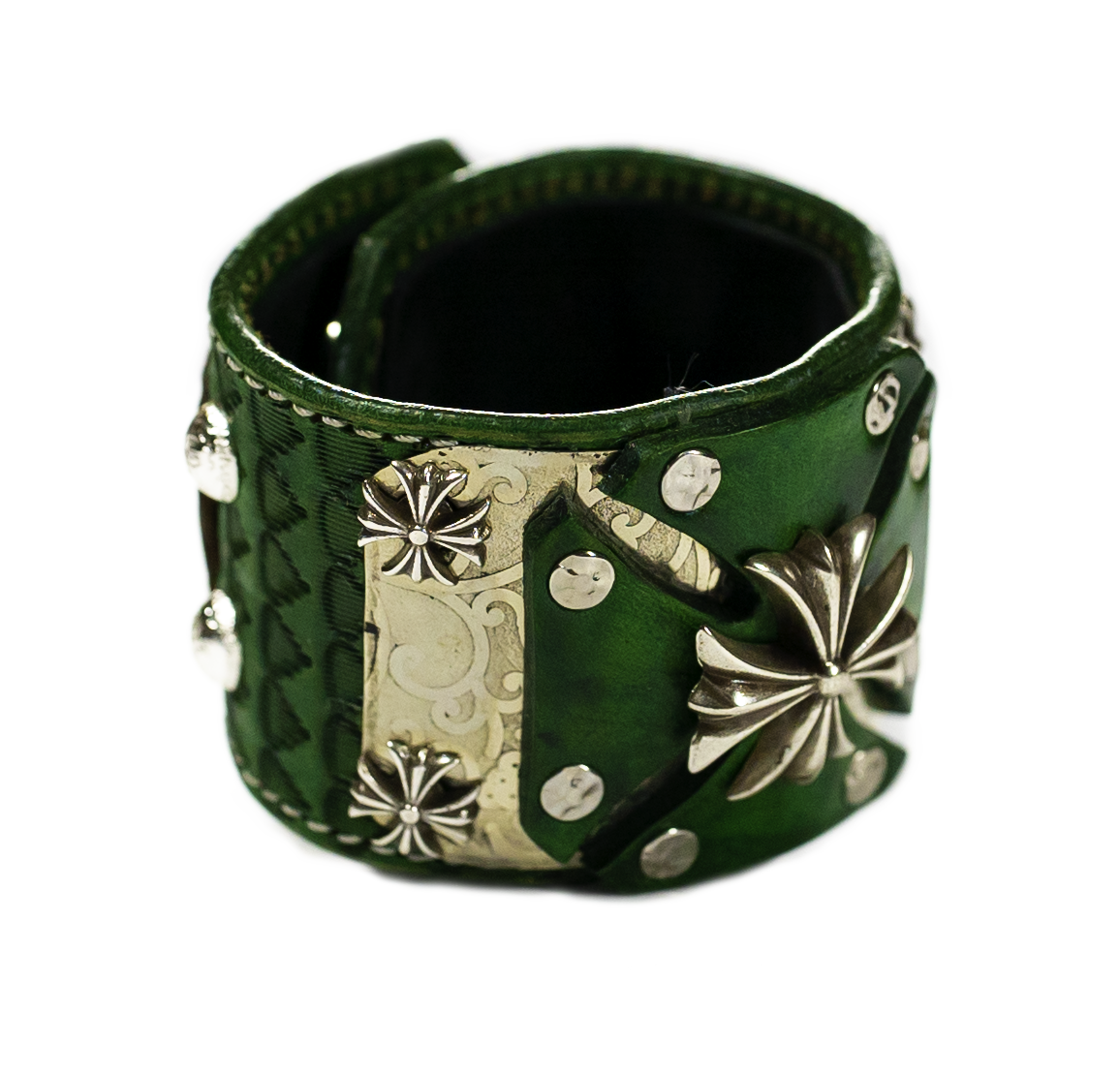 Sir Charles - Green on Green Leather Bracelet top view