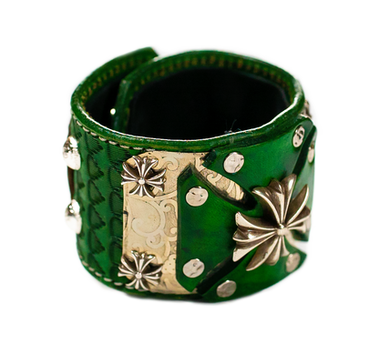 Sir Charles - Green on Green Leather Bracelet top view