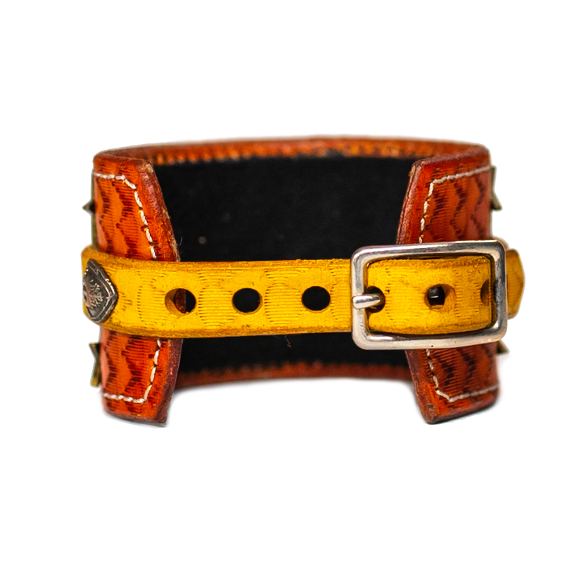 The Buckler Light Brown Leather Bracelet back buckle side