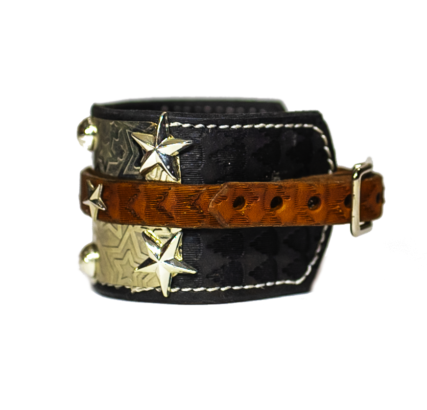 The Buckler Black Leather Bracelet left side