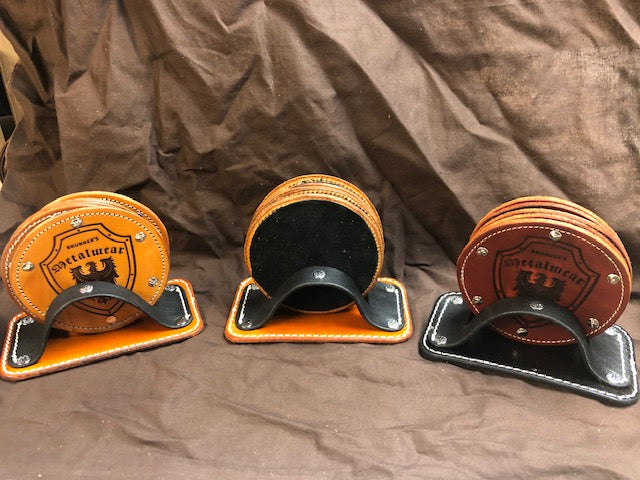 Three Leather Coaster Sets front side